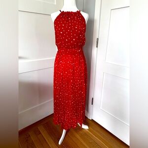 Glam size S red with white polka dot halter midi dress.  Elastic waist.